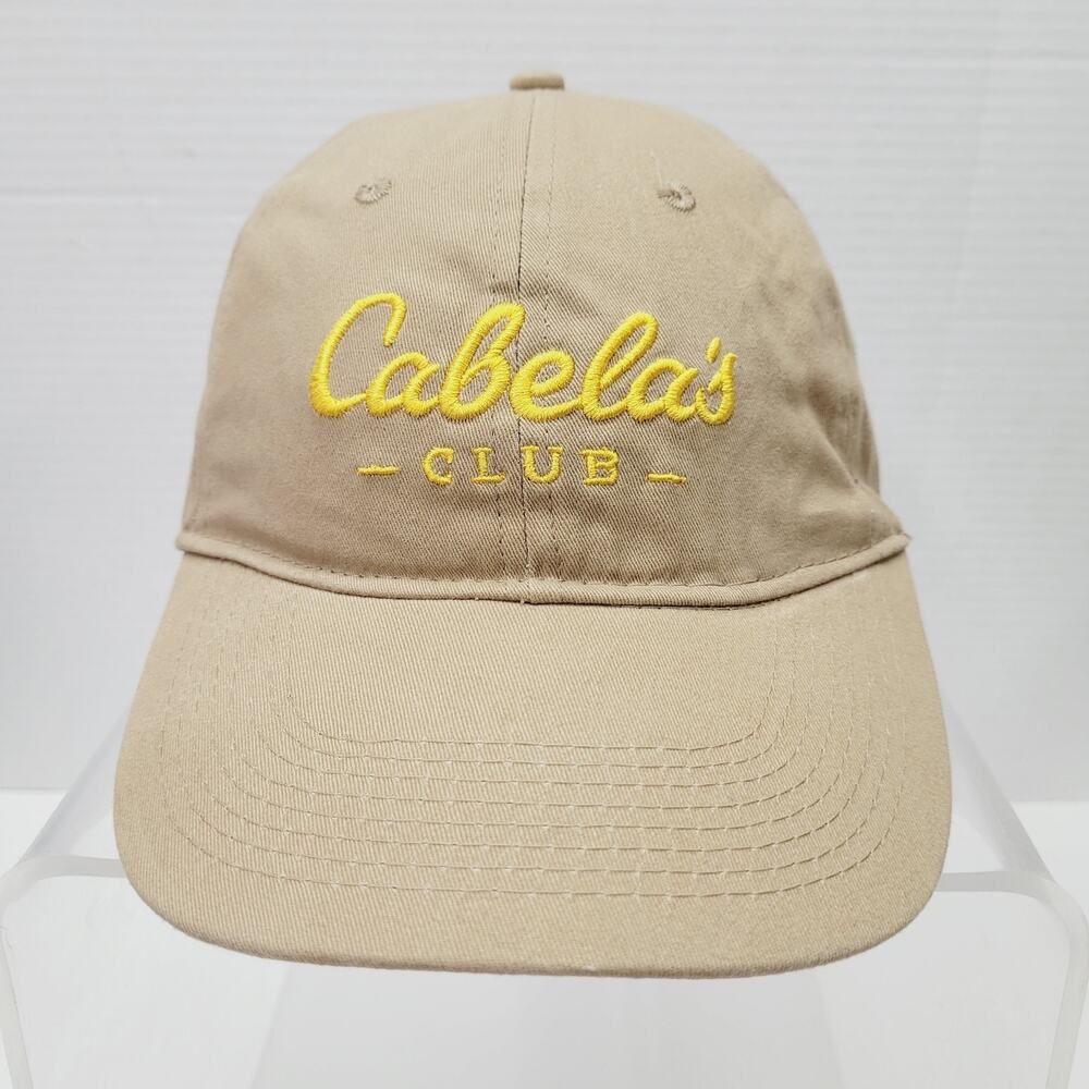 Cabela’s Club Adjustable Strap Back Adult Hat Baseball Cap Tan Embroidered Logo